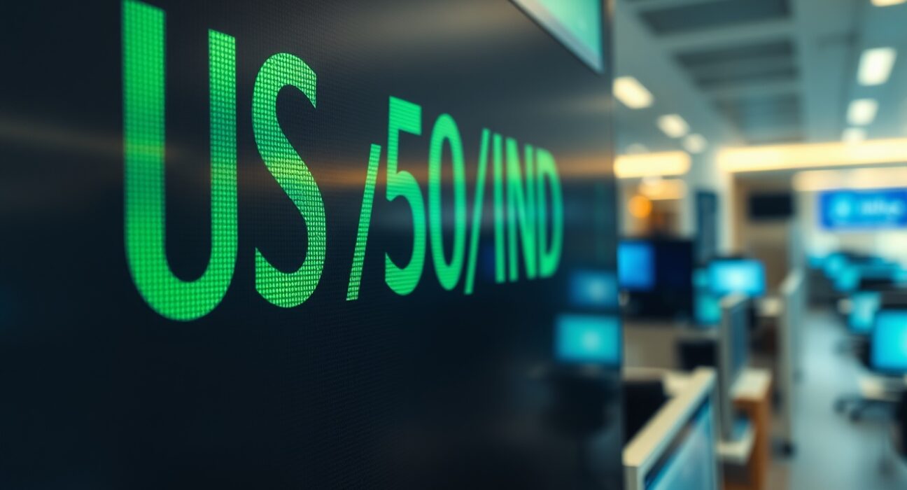 Digital trading screen showing USD/INR exchange rate in a financial market setting