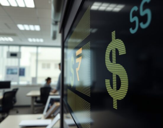 Currency exchange board showing Indian Rupee and US Dollar symbols