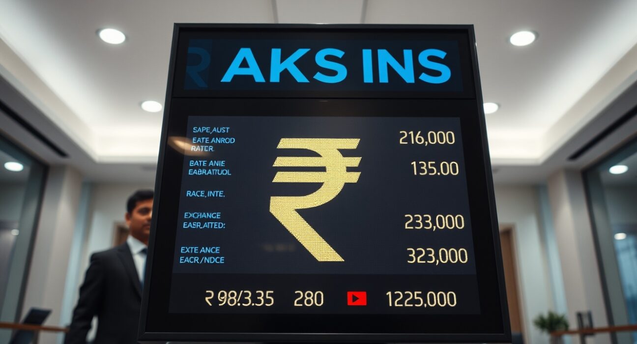 Digital currency exchange board displaying Indian Rupee rates in a bank lobby