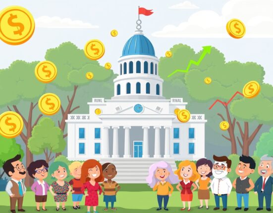 Cartoon illustration of Indiana's revolutionary bill allowing pension fund investment in crypto ETFs.