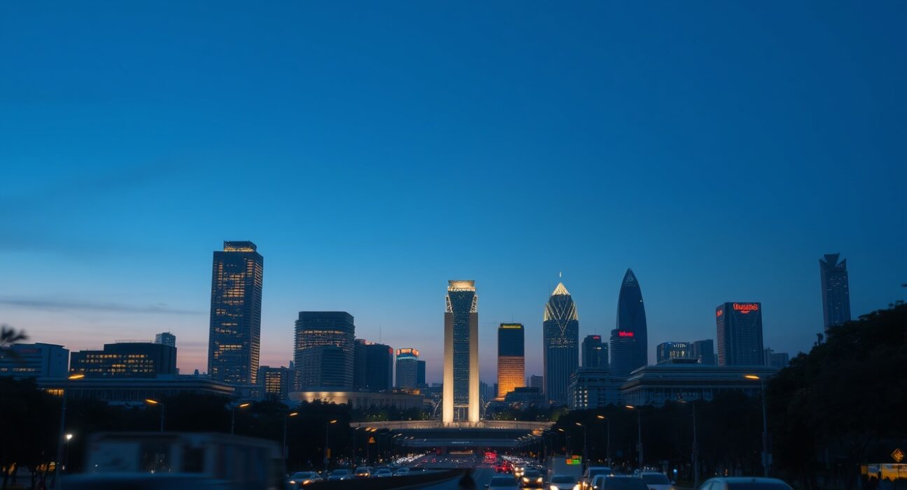 Jakarta business district during Indonesia's cautious economic reopening amid geopolitical challenges