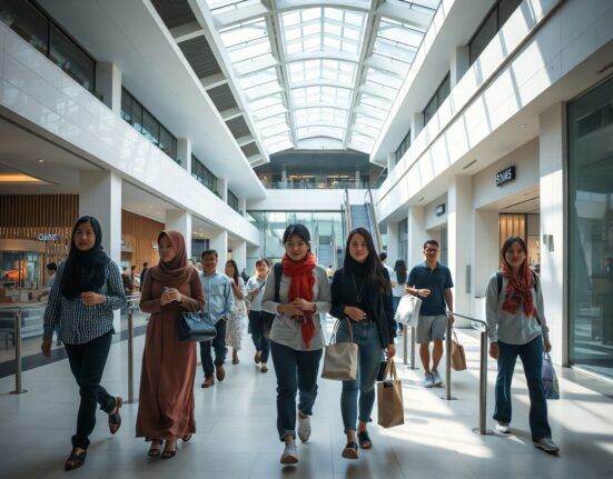 Shoppers walking through a mall in Jakarta as Indonesia's consumer confidence index declines in July.