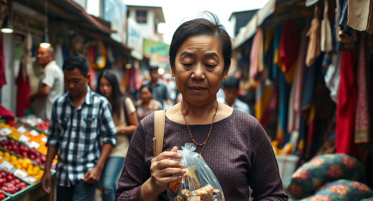 Shoppers at a traditional market in Jakarta amid declining consumer confidence in June