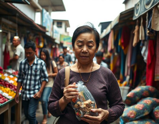 Shoppers at a traditional market in Jakarta amid declining consumer confidence in June