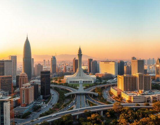 Jakarta skyline at sunset, symbolizing Indonesia's economic growth in Q2 2025.
