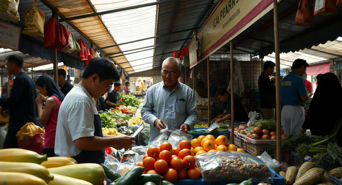 Shoppers at a traditional market in Jakarta, reflecting consumer prices and inflation.