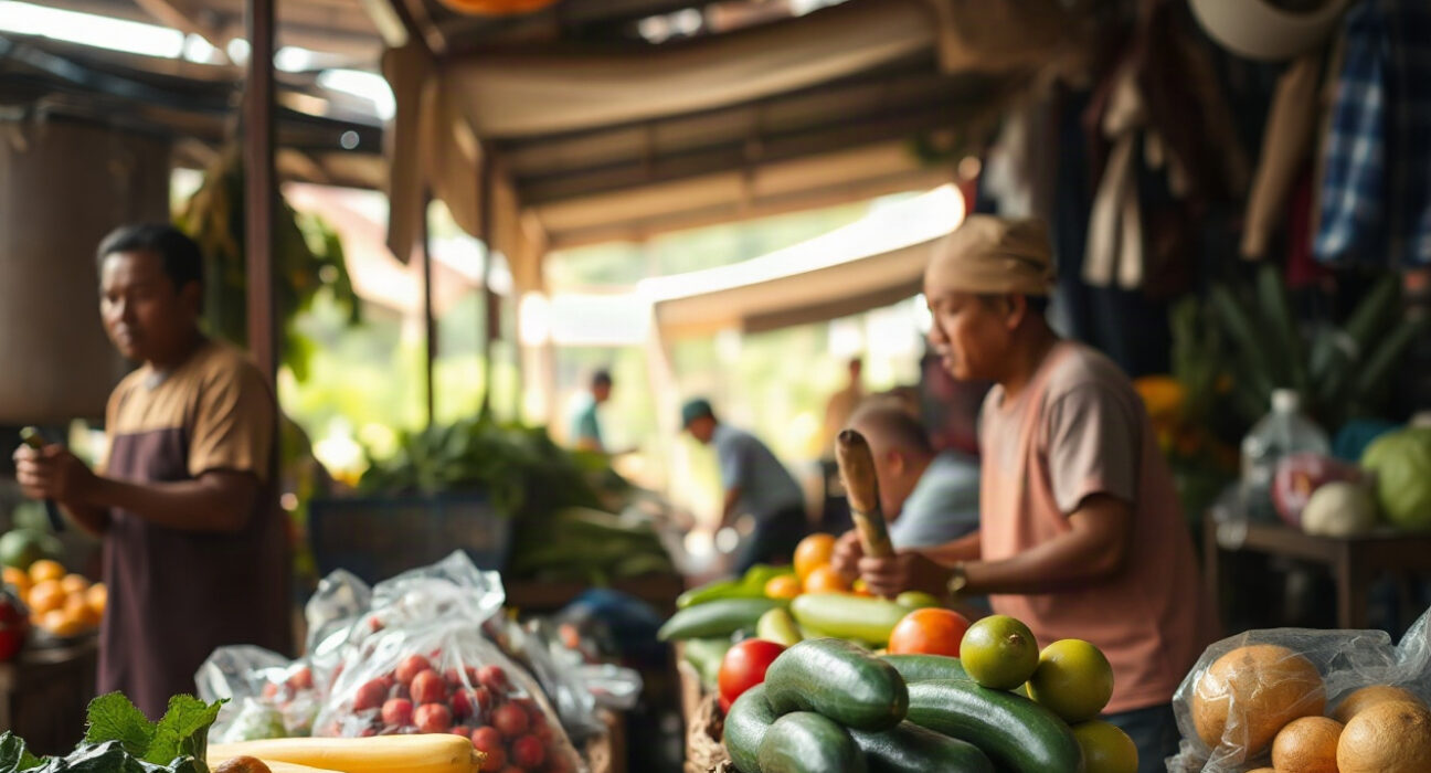 Shoppers at a traditional Indonesian market amid rising food prices