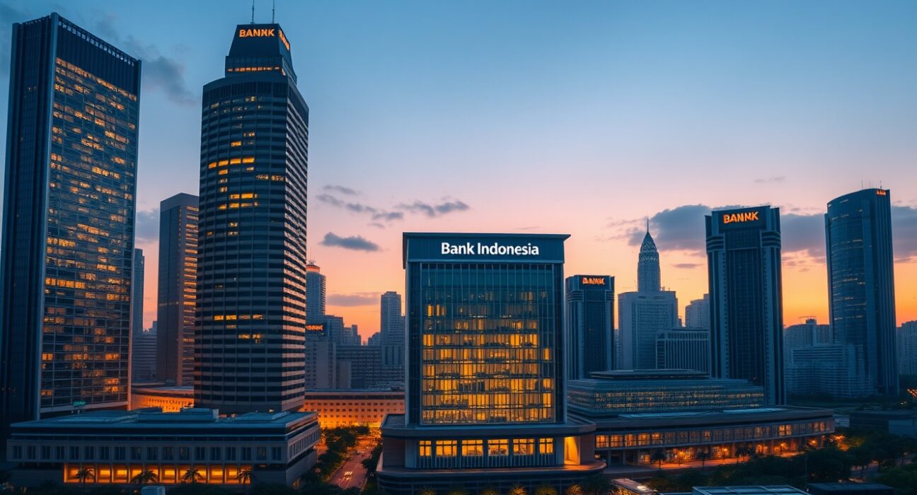 Bank Indonesia headquarters in Jakarta during economic analysis of inflation and energy policy risks