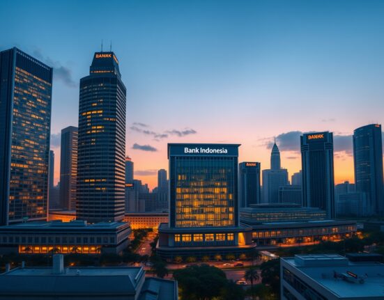 Bank Indonesia headquarters in Jakarta during economic analysis of inflation and energy policy risks
