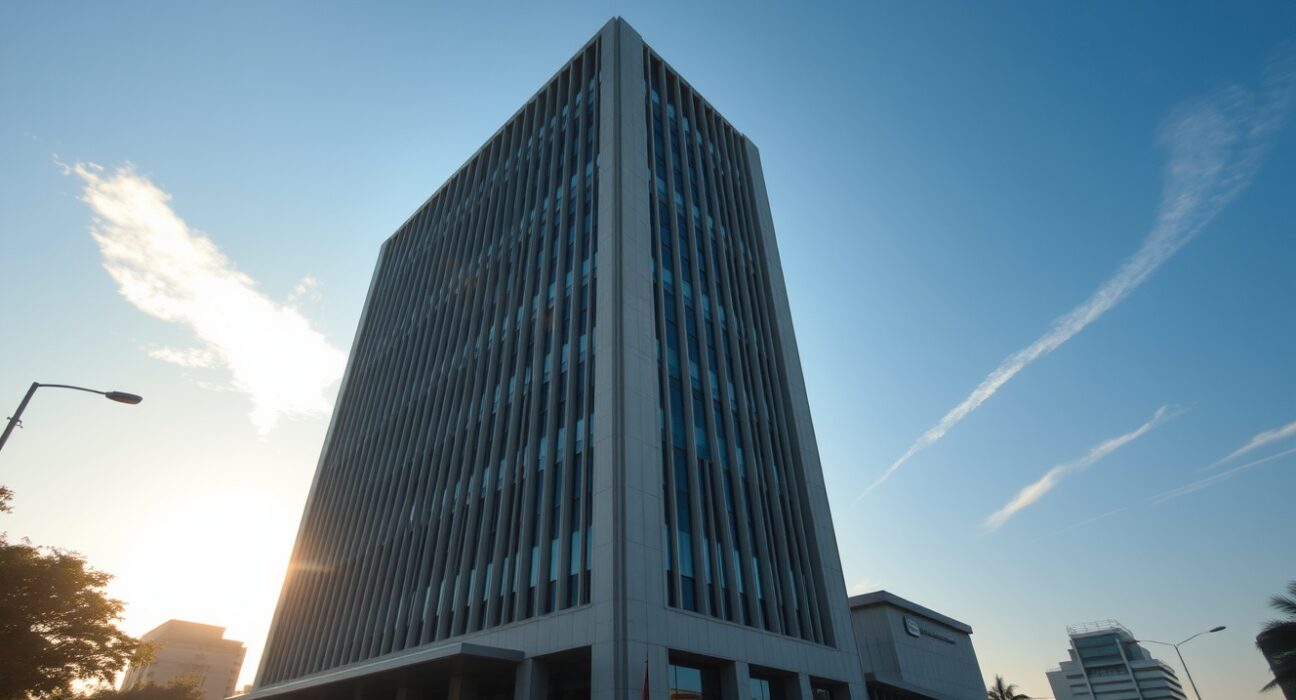 Bank Indonesia headquarters in Jakarta during late afternoon sunlight