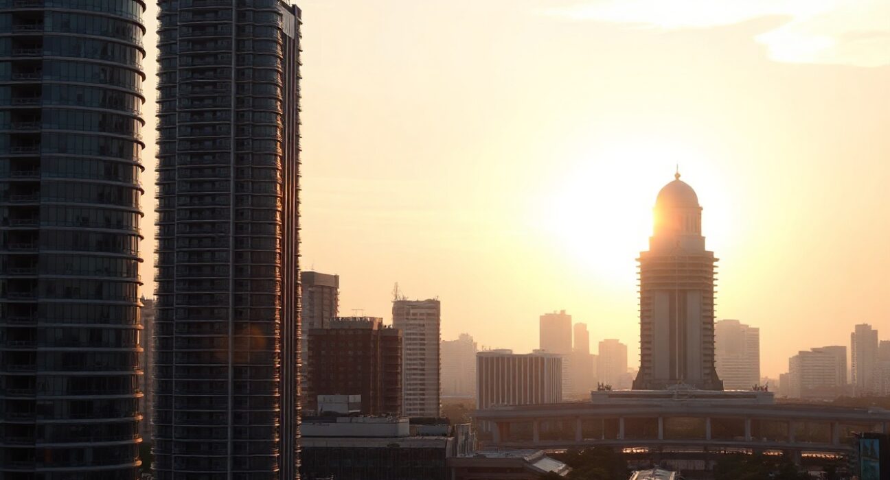 Jakarta skyline at sunrise, symbolizing Indonesia's economic resilience amid trade risks.