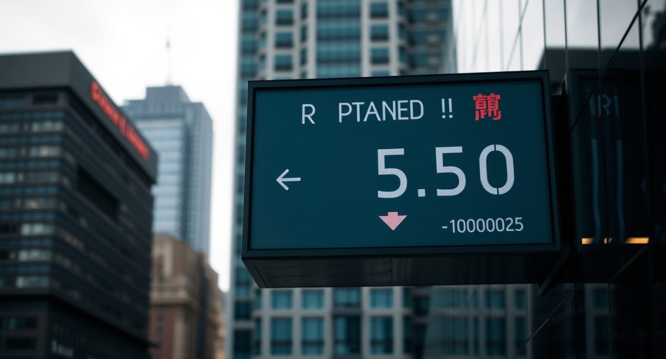 Currency exchange board in Jakarta showing Indonesian rupiah weakening against US dollar with red arrow