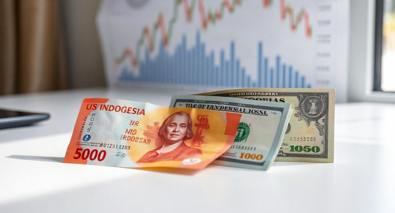 Indonesian rupiah banknotes alongside US dollar bills on a desk, symbolizing the USD/IDR exchange rate