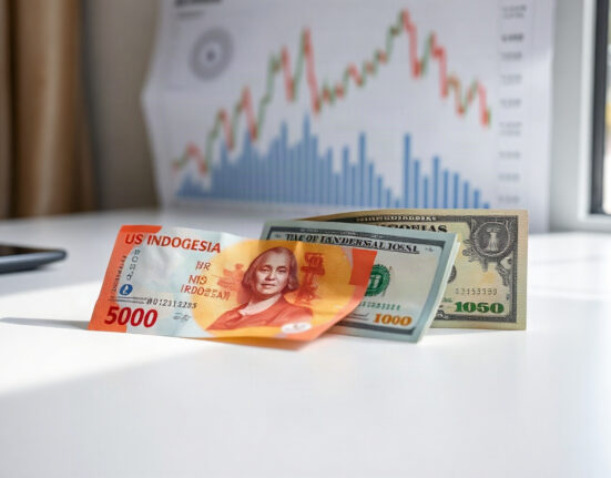 Indonesian rupiah banknotes alongside US dollar bills on a desk, symbolizing the USD/IDR exchange rate