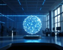 Ineffable Intelligence superlearner AI concept with glowing neural network in London lab