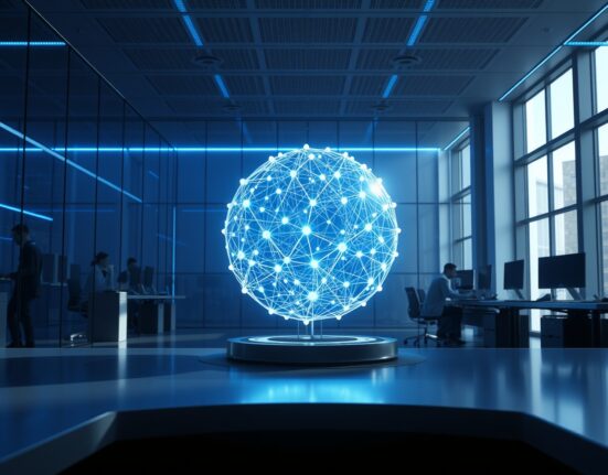 Ineffable Intelligence superlearner AI concept with glowing neural network in London lab