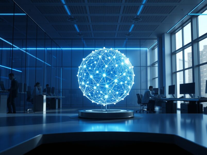 Ineffable Intelligence superlearner AI concept with glowing neural network in London lab