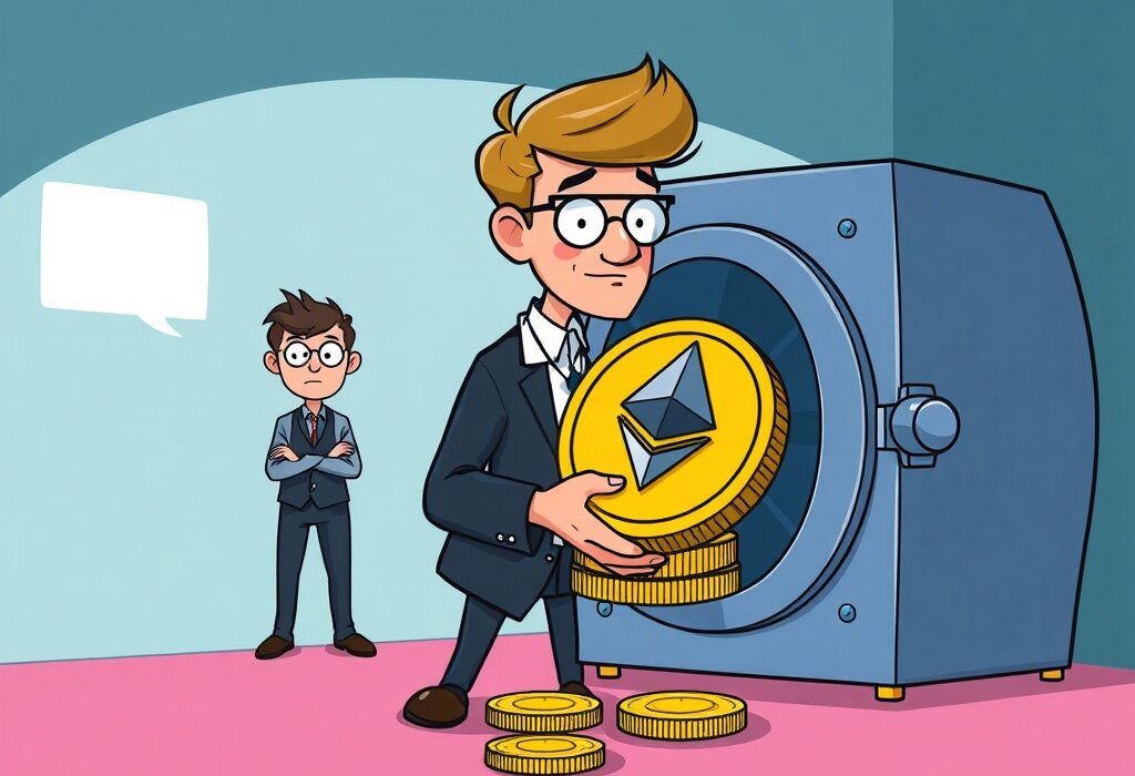 Cartoon illustrating the Infini founder ETH sale, depicting a large cryptocurrency transaction and its on-chain analysis.