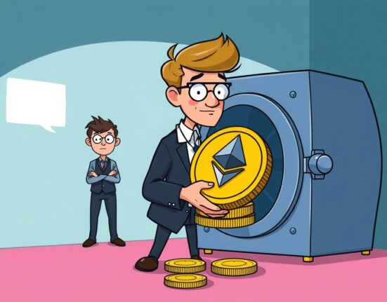 Cartoon illustrating the Infini founder ETH sale, depicting a large cryptocurrency transaction and its on-chain analysis.