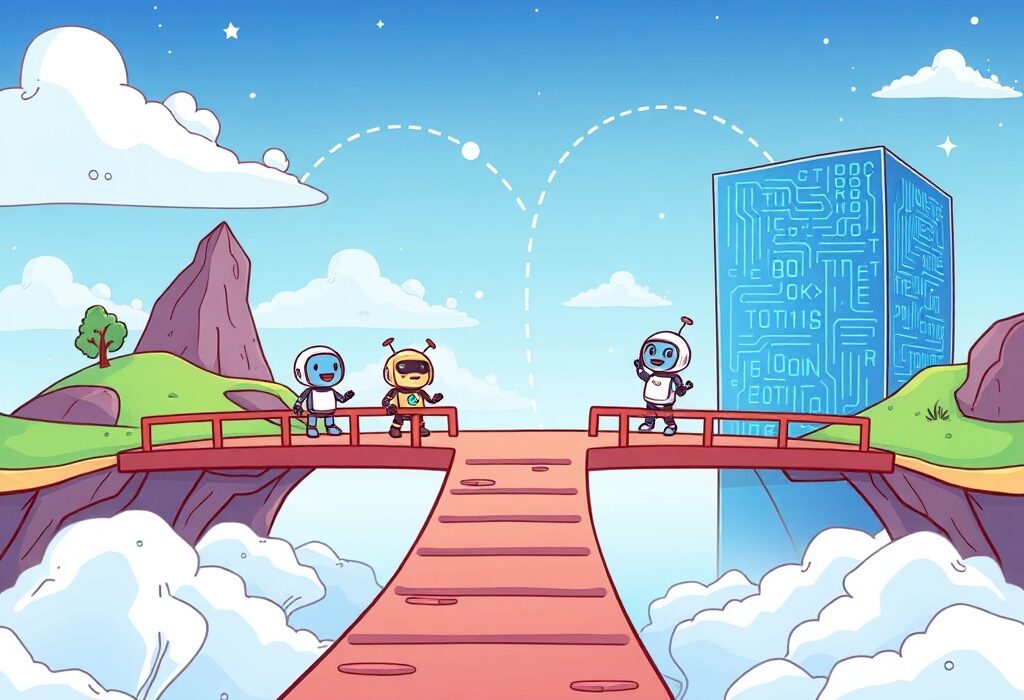 A cartoon illustration depicting seamless integration and easy dApp development, highlighting Infinity Ground Aptos support.