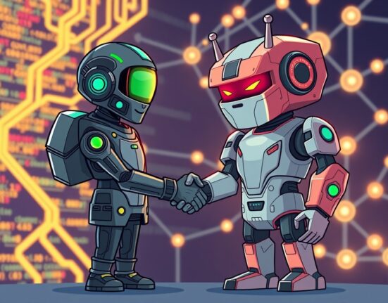 Cartoon showing Infinity Ground Nvidia Inception partnership, symbolizing accelerated development of decentralized AI agents.