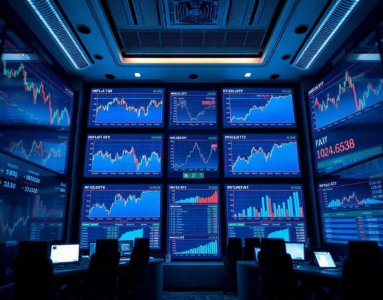 Financial market screens showing inflation and interest rate charts