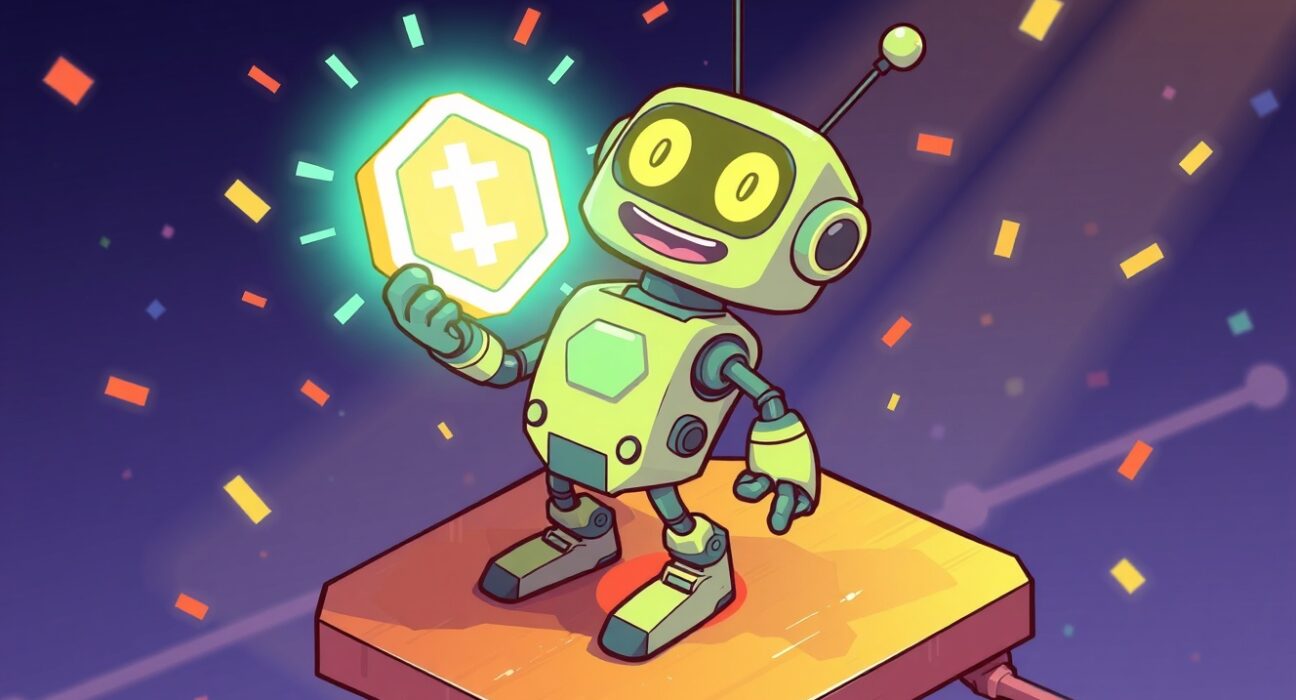 A vibrant cartoon illustration symbolizing the launch of a new token generation event on a blockchain network.