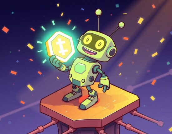 A vibrant cartoon illustration symbolizing the launch of a new token generation event on a blockchain network.