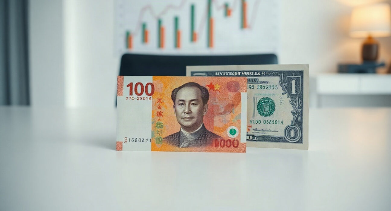 Chinese Yuan and US Dollar banknotes side by side, symbolizing currency exchange dynamics.