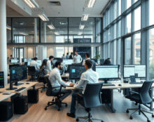 Inherent AI lab team collaborating in a modern London office with data screens