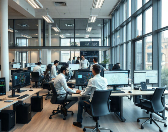 Inherent AI lab team collaborating in a modern London office with data screens