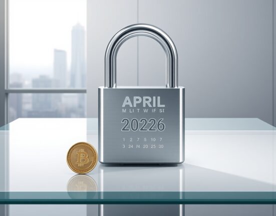 Initia token unlock delay with a metallic lock and calendar showing extended vesting period for early investors and team.