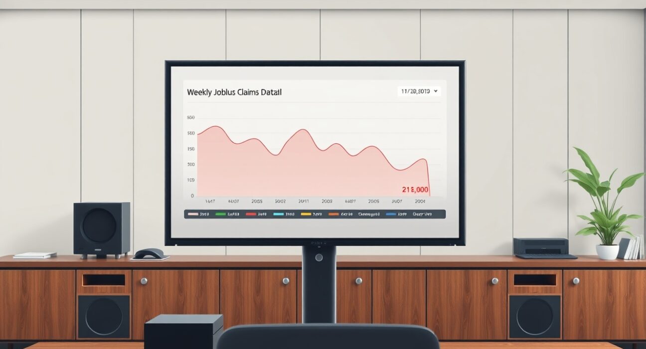 Economic data dashboard showing weekly U.S. initial jobless claims at 213,000