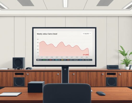 Economic data dashboard showing weekly U.S. initial jobless claims at 213,000