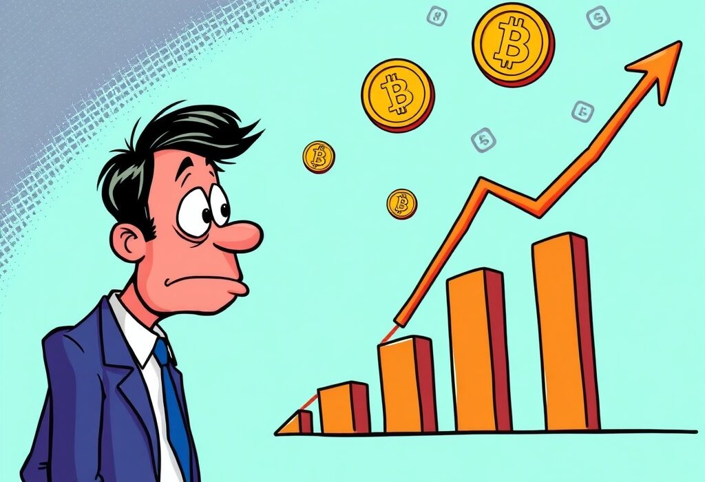 A cartoon illustration showing economic data influencing crypto, emphasizing the impact of US initial jobless claims on market sentiment.