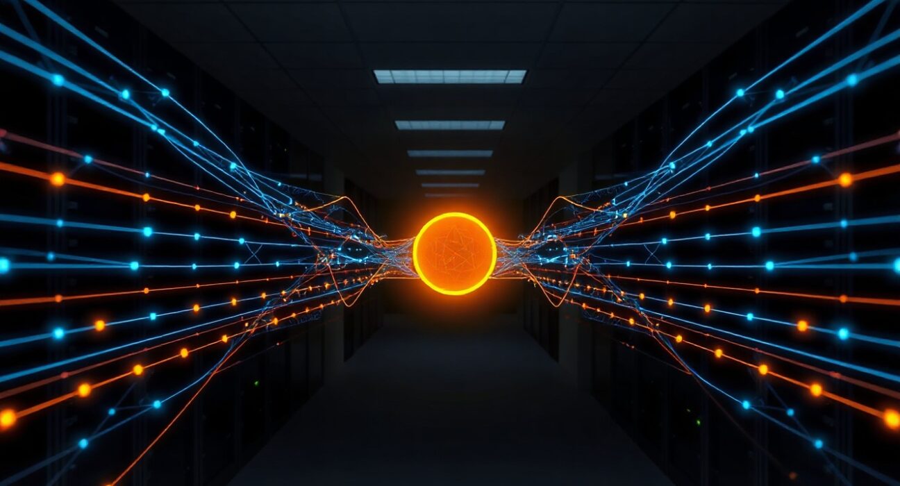 Digital network visualization representing Injective and Cardano testnet integration for cross-chain asset transfers.