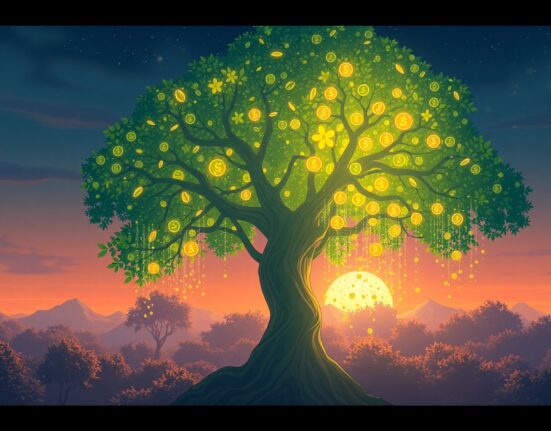 Injective INJ token supply reduction visualized as a deflationary digital ecosystem.