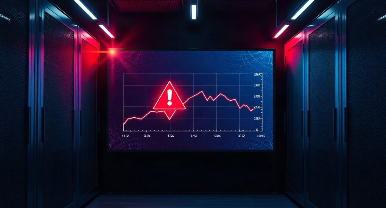 Injective mainnet halt: server room with blockchain network alert screen showing potential exploit