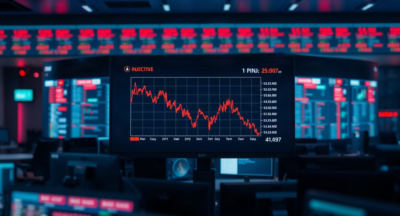 Injective (INJ) price chart showing a decline on a trading screen in a professional trading environment.