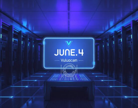Holographic display showing Injective Vulcan upgrade countdown to June 4 in a modern data center