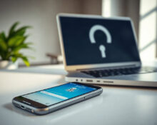 Smartphone with AI chat interface next to laptop, symbolizing privacy concerns