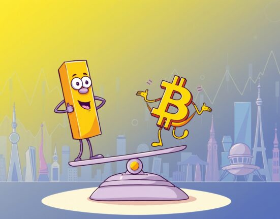 Challenges in institutional Bitcoin adoption illustrated with gold and Bitcoin symbols