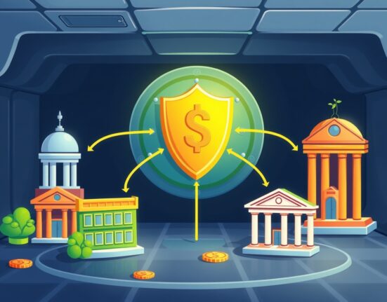 Cartoon showing secure, efficient institutional digital asset settlement between financial entities, symbolizing Crypto Finance's new solution.