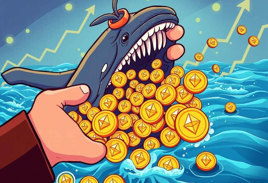 A large whale representing institutional ETH accumulation, highlighting significant Ethereum investment and market trends.