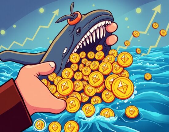 A large whale representing institutional ETH accumulation, highlighting significant Ethereum investment and market trends.