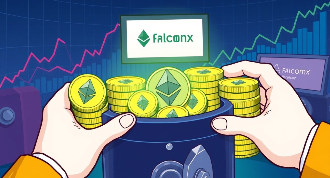 Cartoon showing large hands moving ETH into a secure vault, symbolizing the ongoing institutional ETH buying and significant investment.