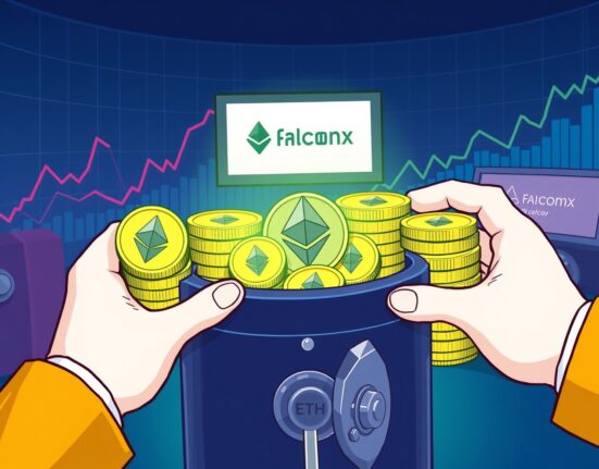 Cartoon showing large hands moving ETH into a secure vault, symbolizing the ongoing institutional ETH buying and significant investment.