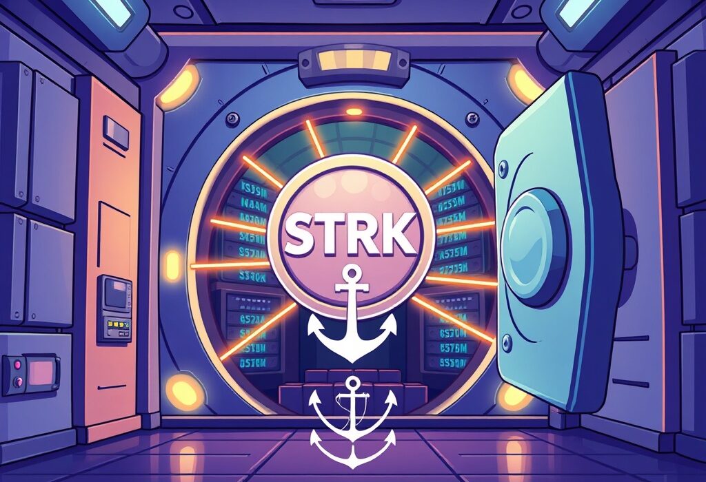 A secure digital platform facilitating **institutional STRK staking**, symbolizing Anchorage Digital's new service for institutional investors.