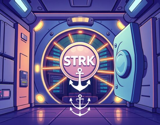 A secure digital platform facilitating **institutional STRK staking**, symbolizing Anchorage Digital's new service for institutional investors.