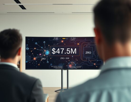 Institutional analysis of ZRO token accumulation and blockchain transaction data on a professional monitor.